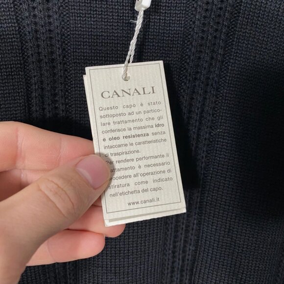 NWT Canali Merino Wool Cable Knit Crew Neck Sweater Black men's size 50 (L) - Picture 6 of 8